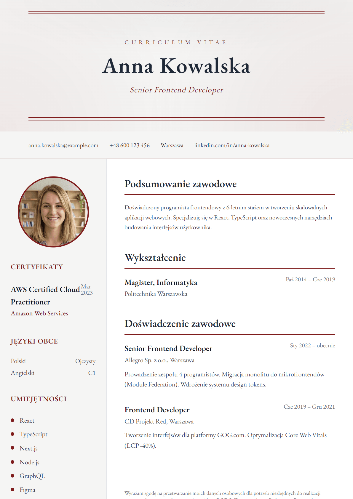 Akademicki szablon CV