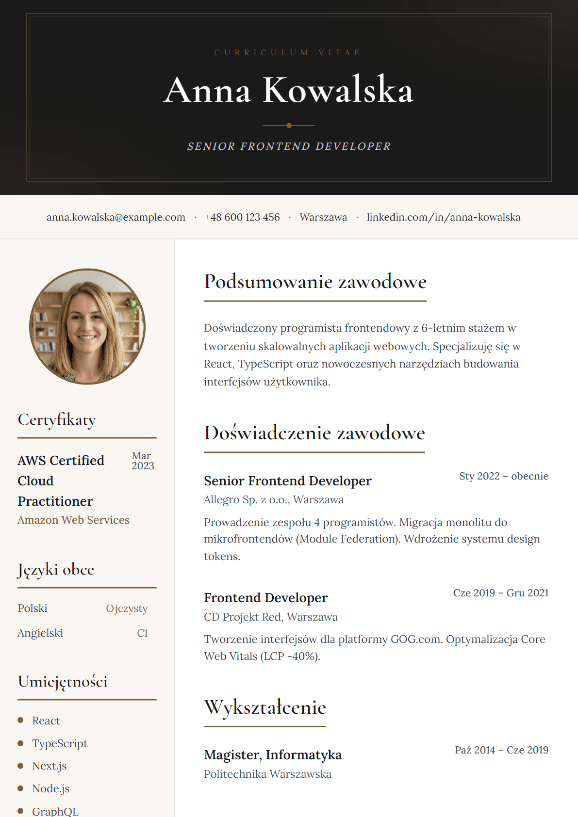 Elegancki szablon CV