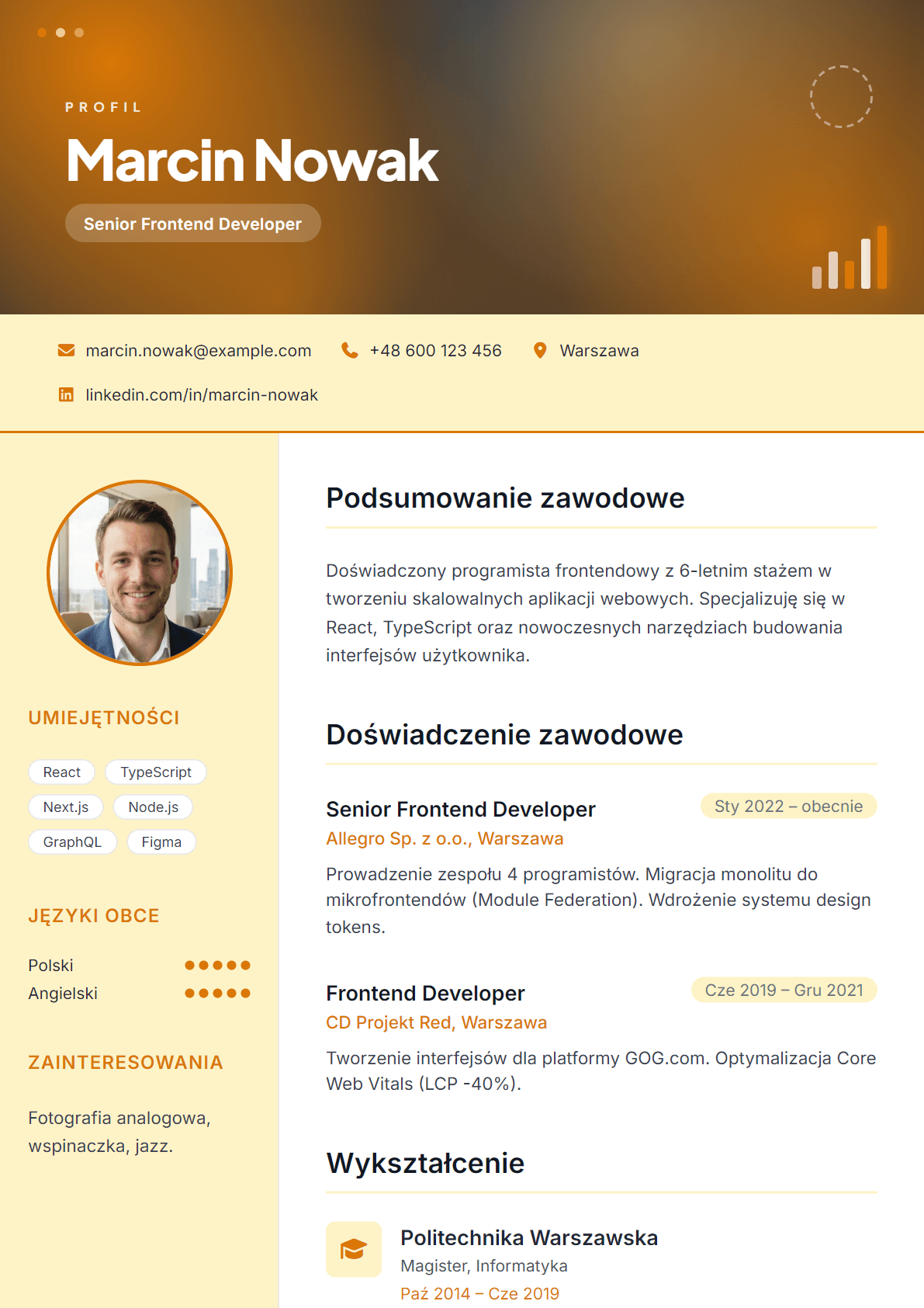 Infograficzny szablon CV