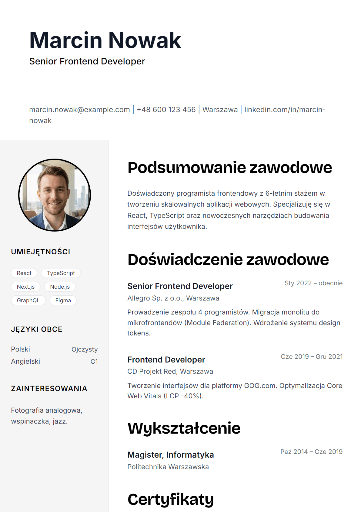 Monochromatyczny szablon CV