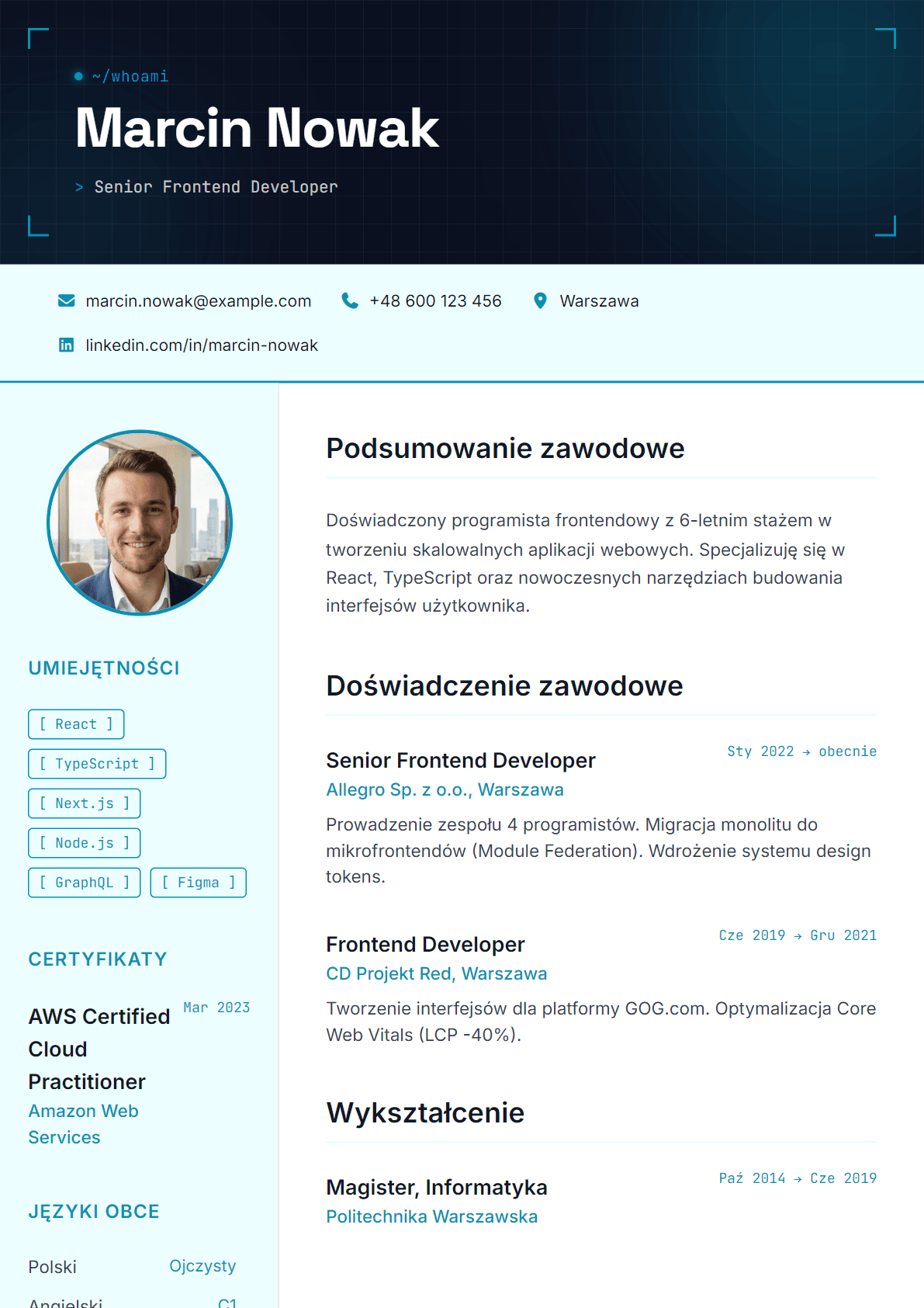 Techniczny szablon CV