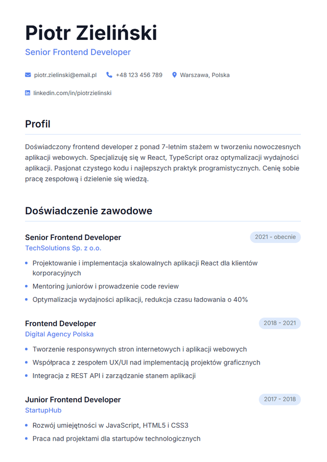 modern sleek resume template CV design, contemporary layout with blue accents